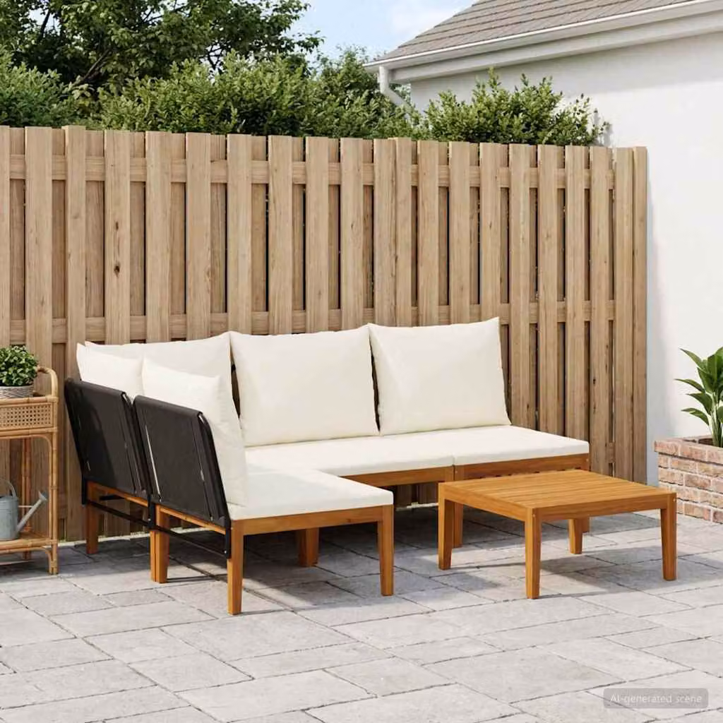 Set di 5 sedie da giardino moderne vidaXL in legno massiccio di acacia e corda, colore naturale e marrone
