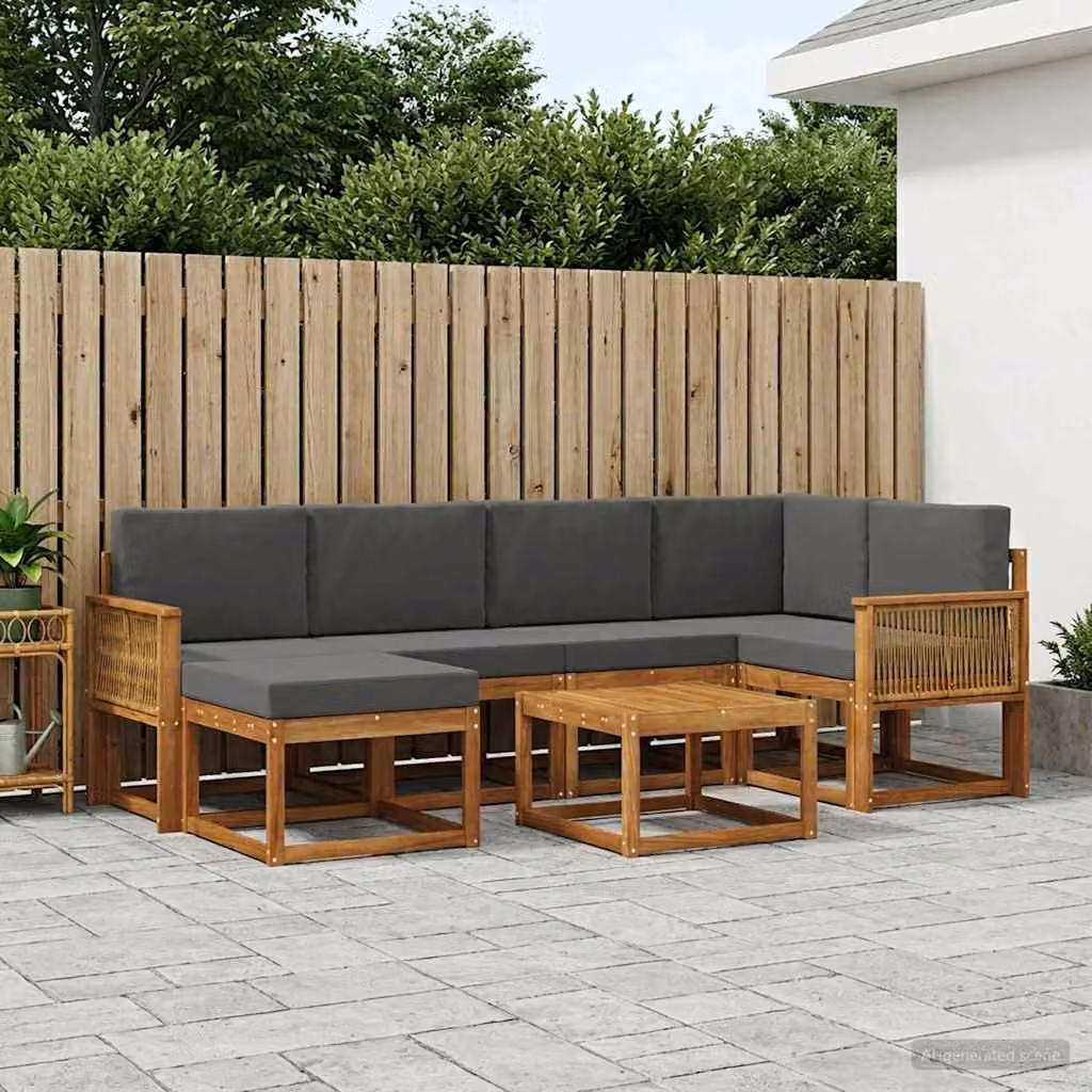 vidaXL Set di divani da esterno moderno a L in legno di acacia, 7 pezzi, Beige e Antracite