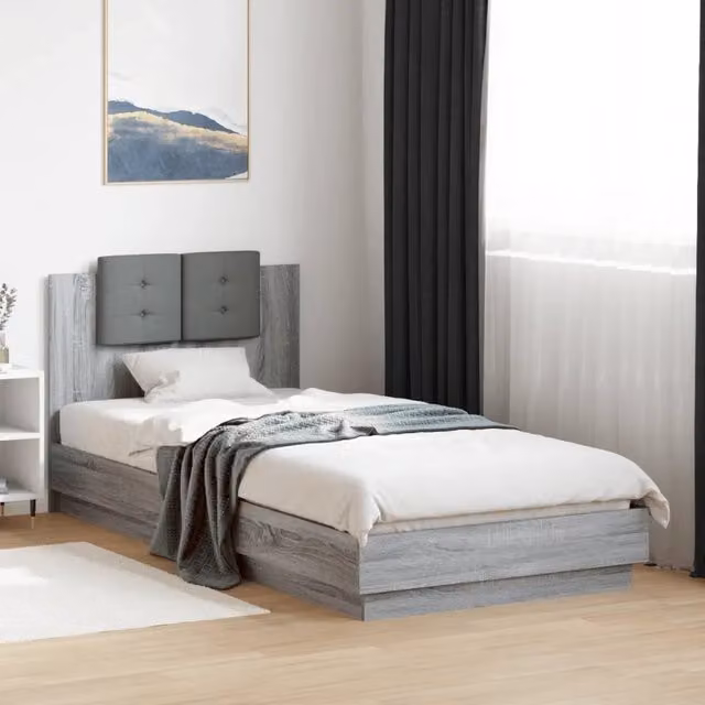 Letto con testiera, illuminazione LED e porta di ricarica USB vidaXL, Grigio, L 90 x P 200 cm