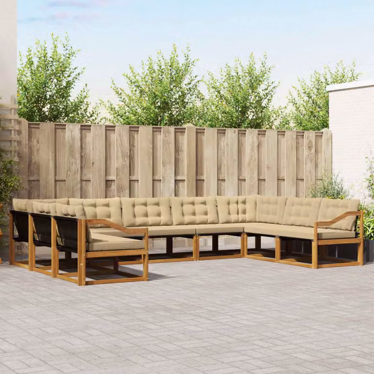 Set di divani da esterno vidaXL 9 pz a forma di U in legno di acacia e tessuto textilene, colore beige e marrone