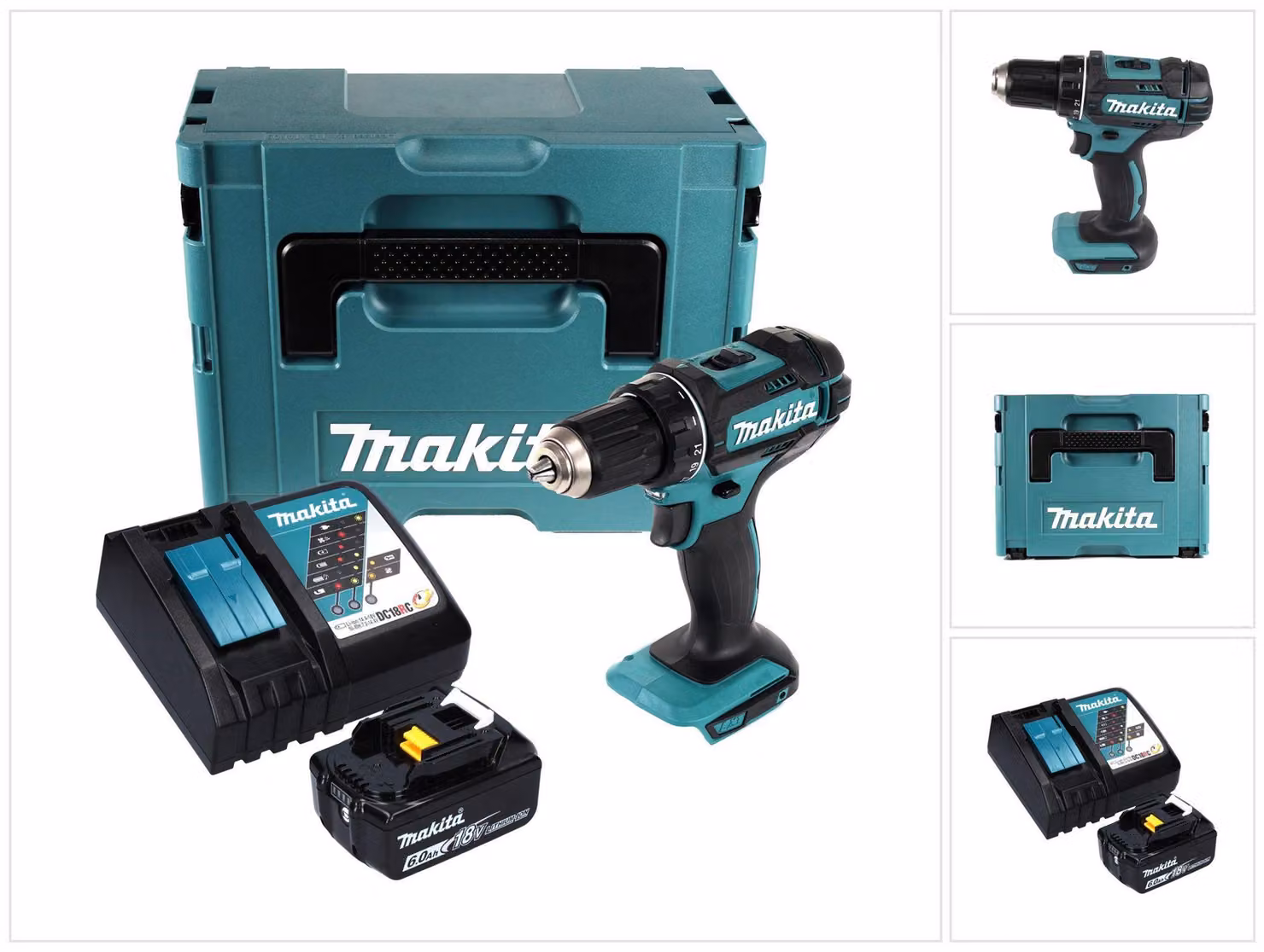 Trapano avvitatore a batteria Makita DDF 482 RG1J 62Nm18V + 1x batteria 6,0Ah + caricabatterie + valigetta Makpac