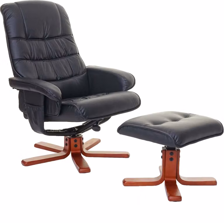 Poltrona relax MCW-E30, poltrona TV reclinabile con poggiapiedi ~ Pelle finta nera