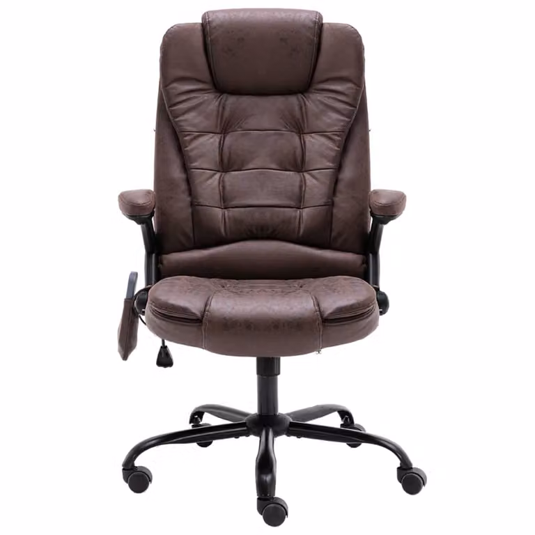 Sedia da ufficio vidaXL con funzione massaggio, effetto pelle scamosciata marrone scuro