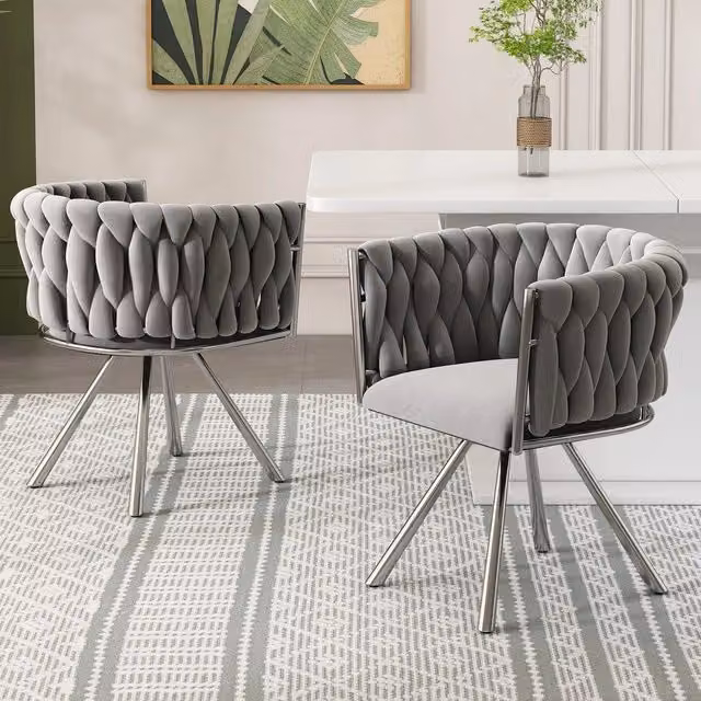 Set di 2 sedie da pranzo girevoli Minimal in velluto grigio con gambe in metallo argento – 1