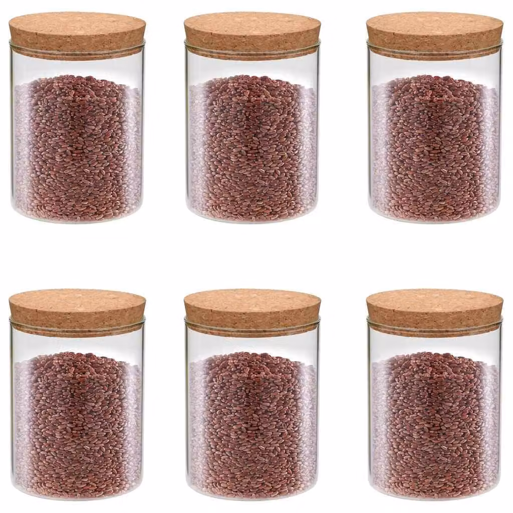 Set di 6 barattoli in vetro trasparente con coperchio in sughero vidaXL da 650 ml ciascuno