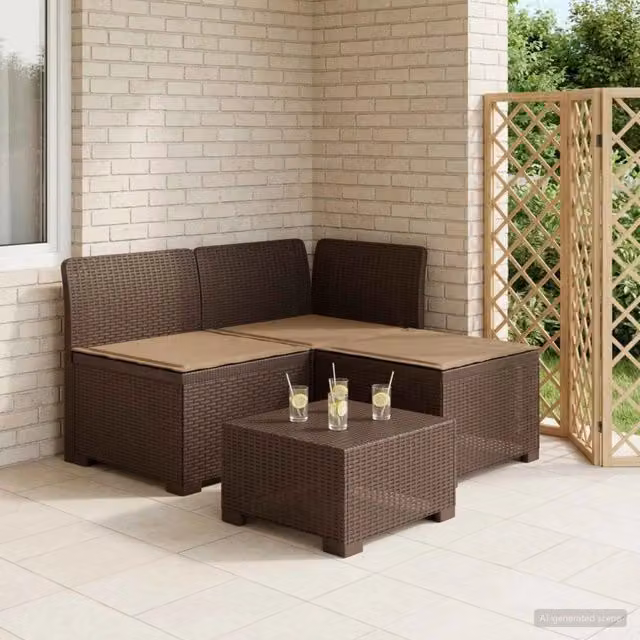 Divano da giardino a L con 3 posti vidaXL in rattan marrone con cuscini rimovibili – 1