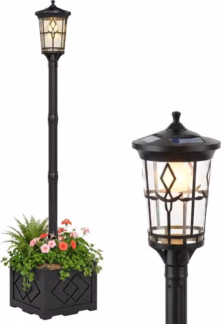 Lampada Solare da Giardino Minimal con Fioriera e 2 Luci LED, Colore Nero, IP44