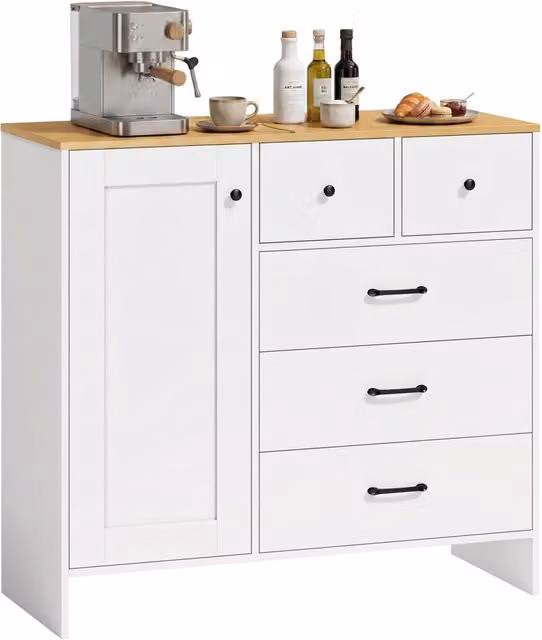 Cassettiera Minimal con 5 Cassetti Bianco e Rovere L 100 cm x P 40 cm x H 94 cm