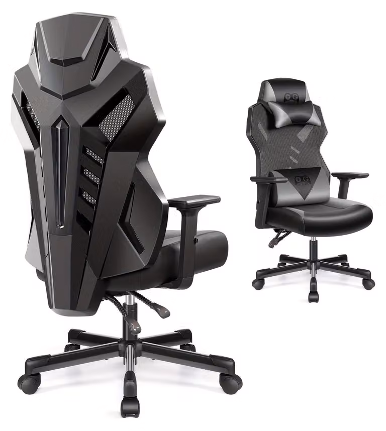 Sedia da gaming - Sedia da ufficio - Sedia per videogiochi - Sedia da lavoro - Modello nero grigio - Design ergonomico