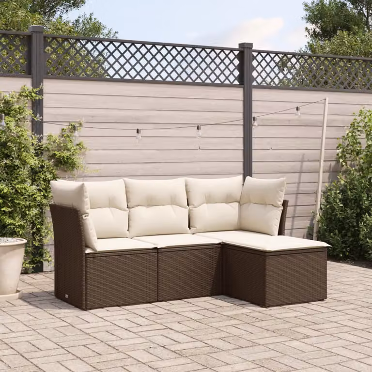 vidaXL Set Divano da Giardino a L 4 pz in Polyrattan Marrone con Cuscini e Ottoman