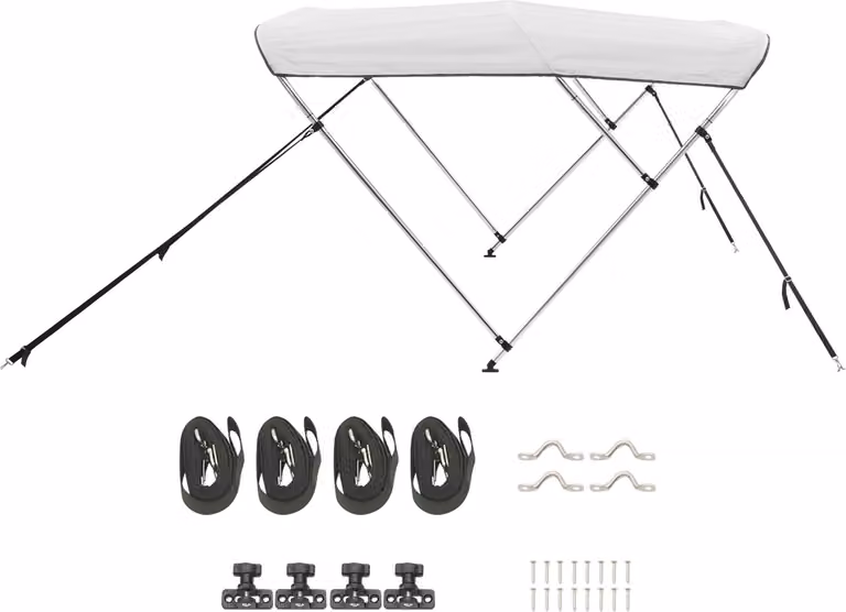 SucceBuy Biminitop per barche con 3 archi, 183 cm L x 185 cm - 198 cm L x 116 cm H, grigio chiaro