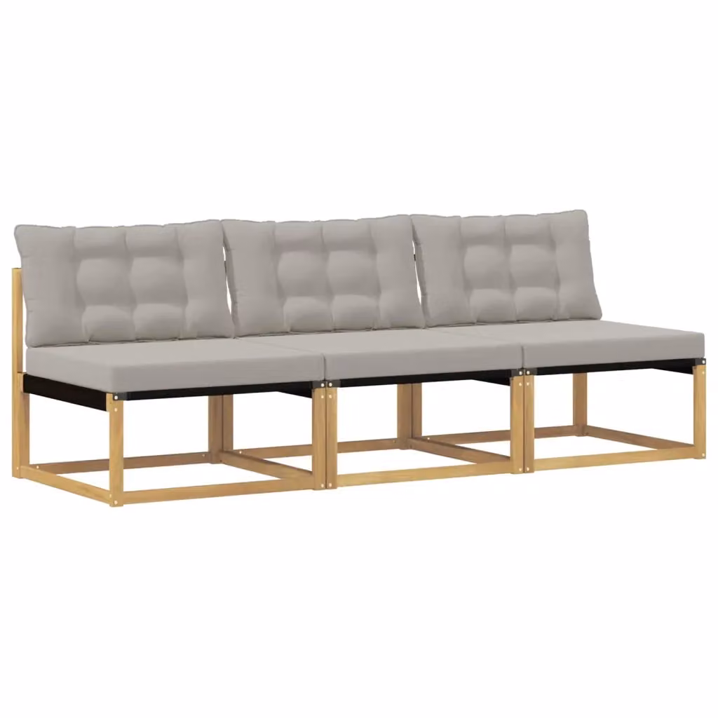 Divano centrale da esterno vidaXL in legno di acacia massello con cuscini in tessuto textilene bianco e grigio – 2