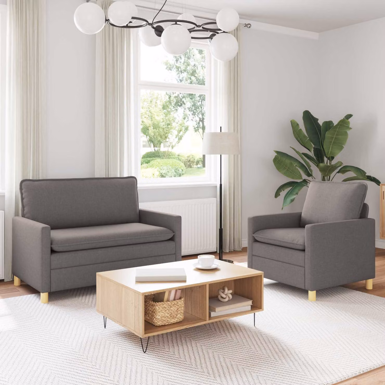 Set di 2 divani moderni vidaXL in tessuto beige e grigio con struttura in metallo e coperture rimovibili