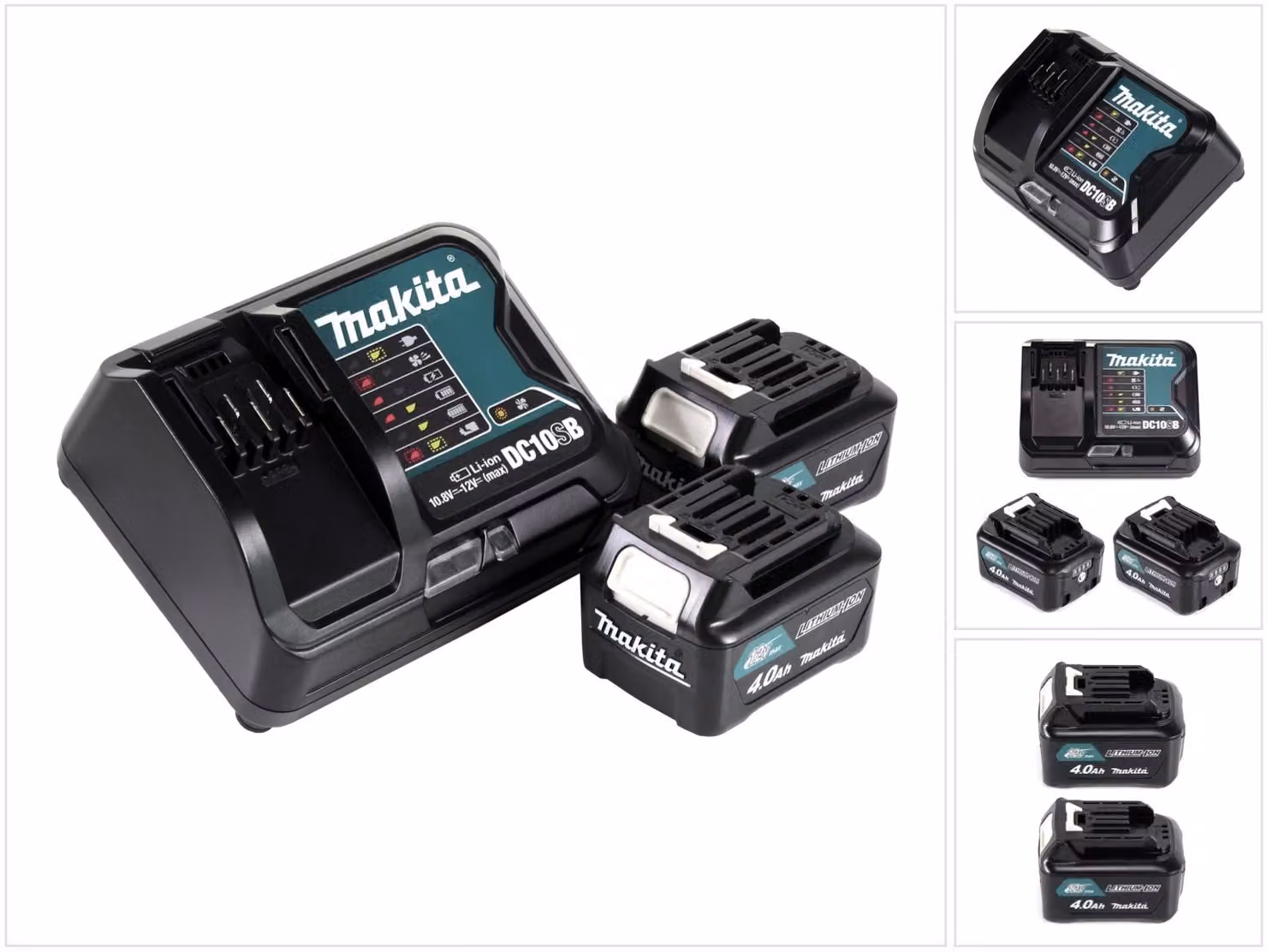 Kit alimentatore Makita 12 V con 2 batterie BL1041B da 4,0 Ah + caricabatterie DC10SB