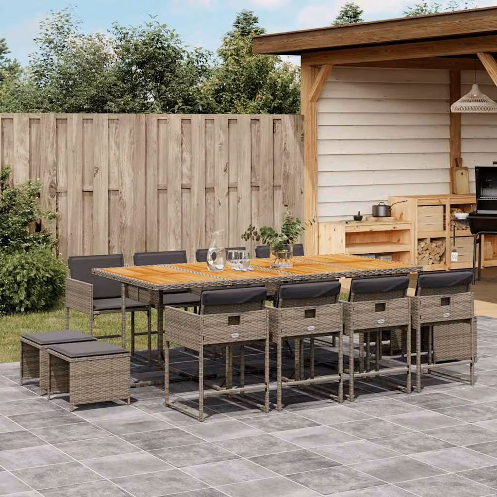 Set da pranzo da giardino vidaXL in polyrattan con cuscini, 13 pezzi, grigio e marrone