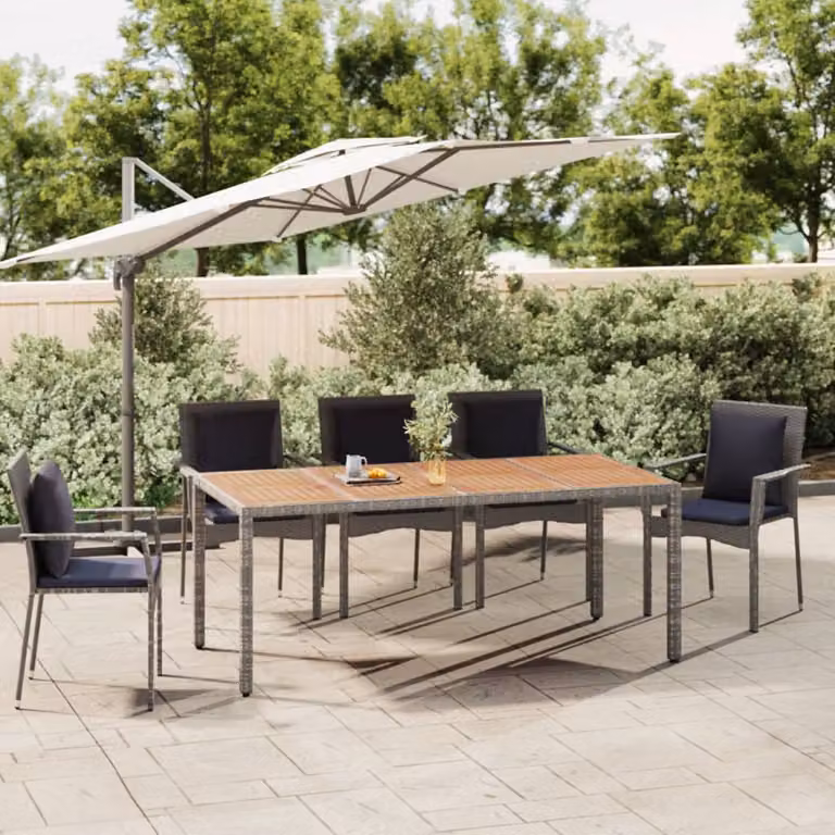 vidaXL Tavolo da giardino rettangolare estensibile in polyrattan grigio e legno di acacia massello