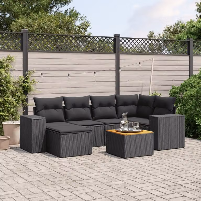 Maison Exclusive - Set Divani da Giardino con Cuscini 7pz Nero Polyrattan
