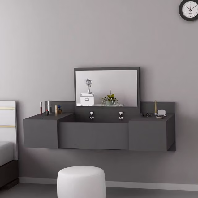 Toeletta con specchio DMORA moderna in legno nero opaco L: 100 cm, P: 39 cm, H: 33 cm