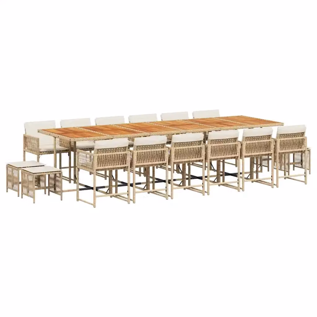 Set da pranzo da giardino vidaXL in polyrattan e legno di acacia con 17 pezzi e cuscini beige – 2