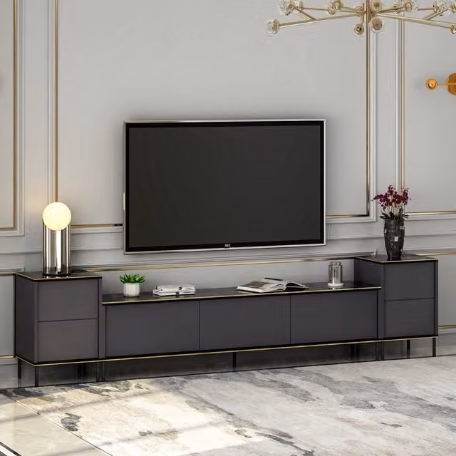 Cortin, Mobile Porta tv 2 Ripiani, 260x35x45h cm Nero Antracite