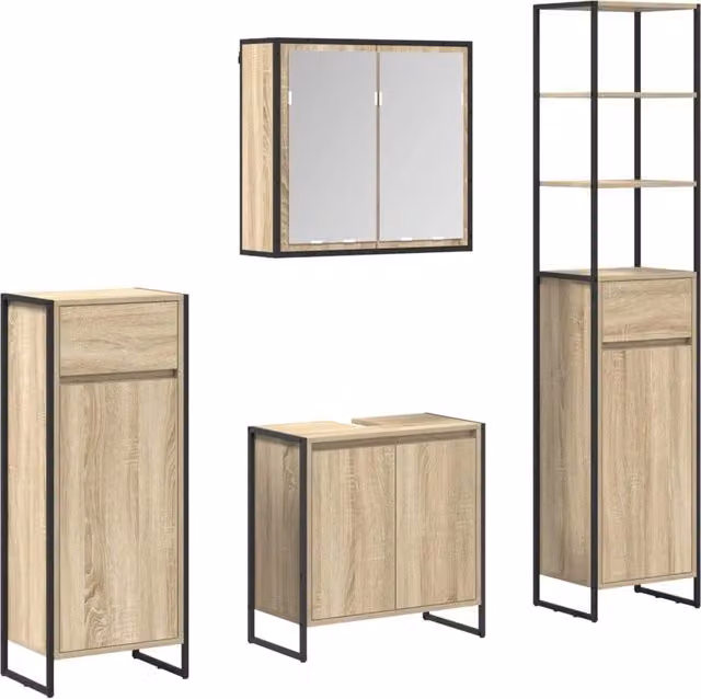 Set di mobili per il Bagno | Armadio da bagno Rovere Sonoma Legno multistrato