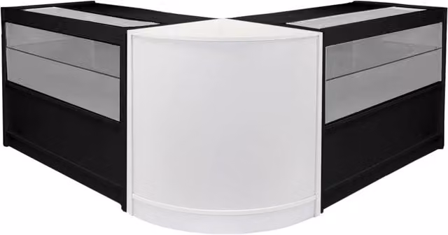 Set Banco Vendita Emperor Bianco e Nero in Legno e Vetro Modelli C1200 e CM60 di Monster Shop