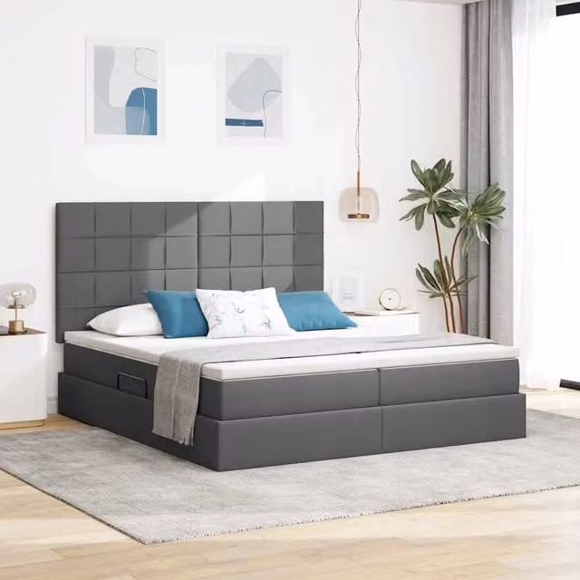 Letto con contenitore moderno vidaXL in tessuto grigio L/P: 200 x 200 cm, H: 280 cm – 1