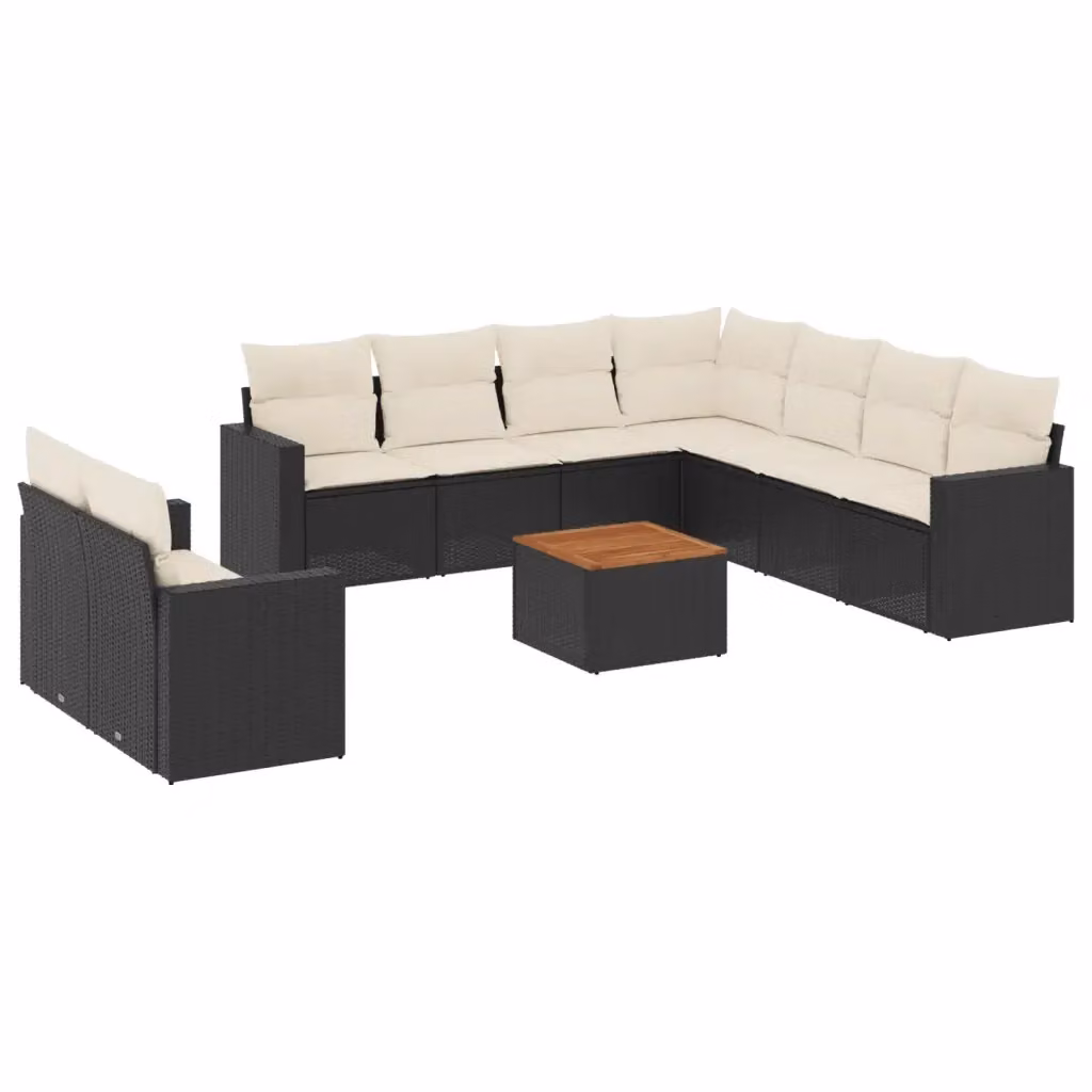 Set di divani da giardino vidaXL in polyrattan nero con cuscini e tavolino da esterno a forma di U – 2