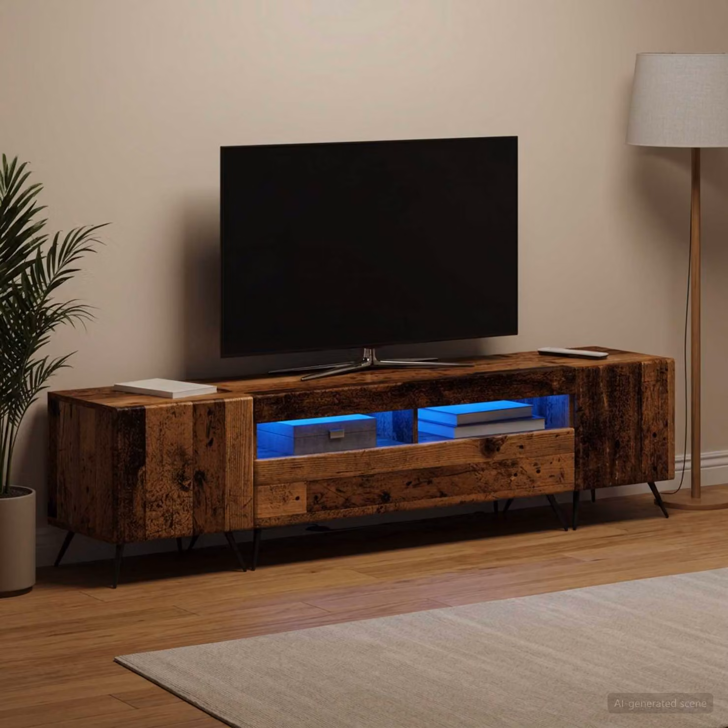 Mobile TV stand vidaXL BREDA in legno antico e grigio con illuminazione integrata per soggiorno, L/P/H: 198 x 43 x 35 cm