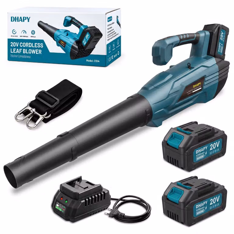 Soffiatore a batteria – Batteria 2x 5,2 Ah – Portata d'aria 830 m³/ora – Velocità 187 km/h – Colore blu navy – Ideale per giardino e prato