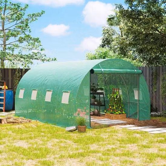 Serra da giardino - Struttura in acciaio - 398x298x198 cm - Porta scorrevole e sistema di ventilazione