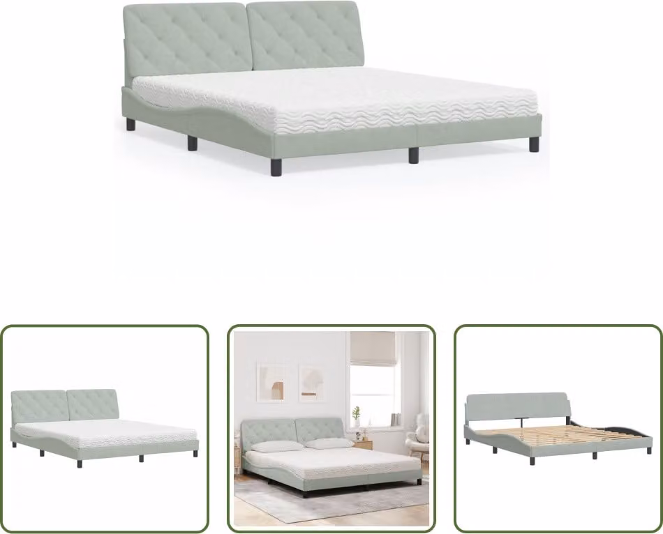 The Living Store Letto con materasso grigio chiaro 180x200 cm in velluto