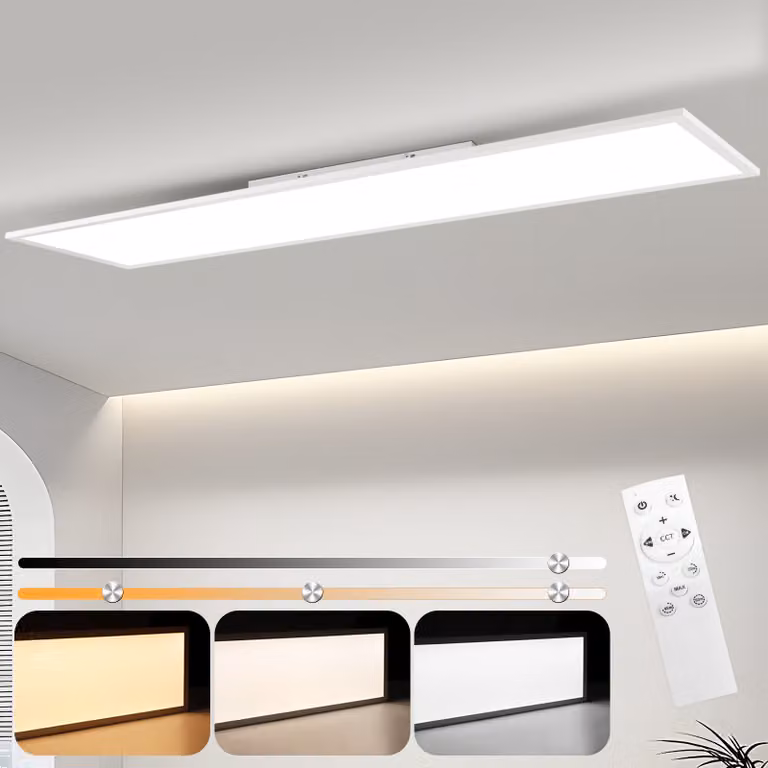 ZMH Lampada da soffitto a LED a pannello, dimmerabile, 120x30 cm, con telecomando, 40 W, lampada da soffitto per camera da letto, bianca, lampada da ufficio per ufficio, cucina e corridoio