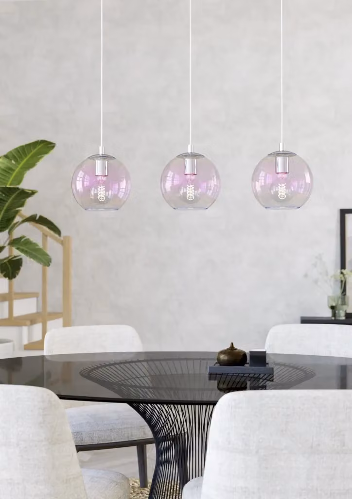 Lampadario Sospeso Moderno Eglo con 3 Luci in Vetro Trasparente e Acciaio Cromo IP20 – 2