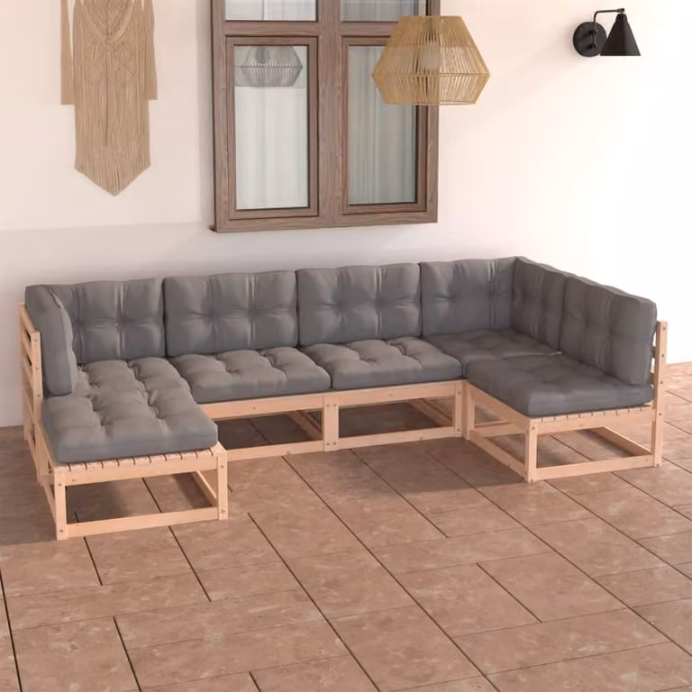 The Living Store Set da giardino da 6 pezzi con cuscini in legno di pino massiccio