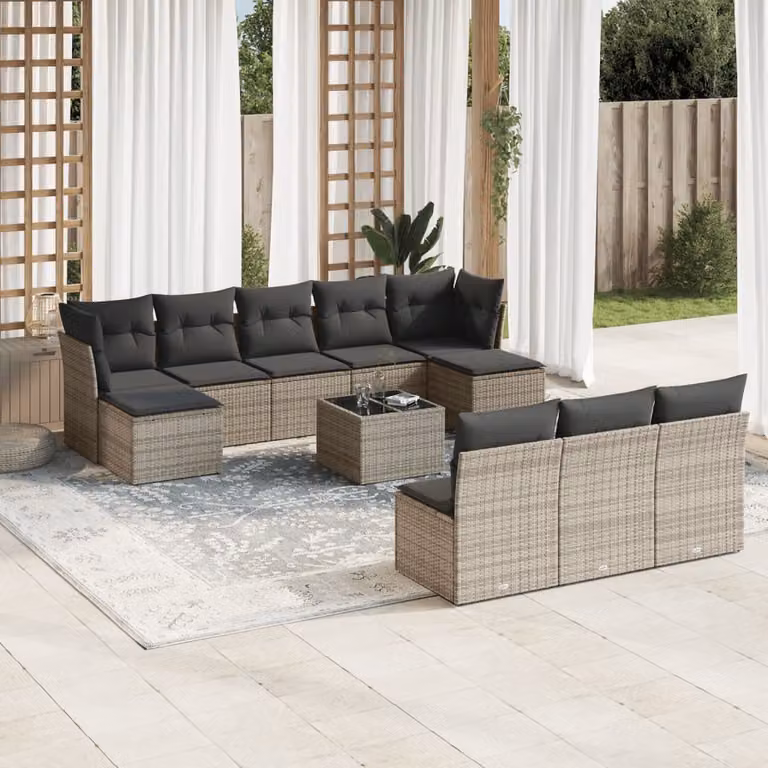 vidaXL Set Divani da Giardino 11 pz a Forma a L con Cuscini Grigio