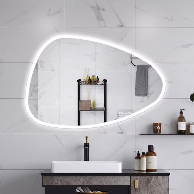 AICA Specchio da bagno 120 x 80 cm, dimmerabile, Funzione Memoria, antiappannamento, 3 colori