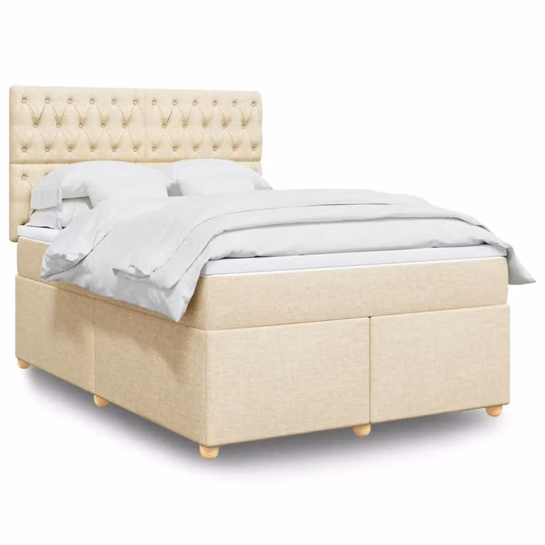 Maison Exclusive - Giroletto a Molle con Materasso Crema 160x200 cm in Tessuto
