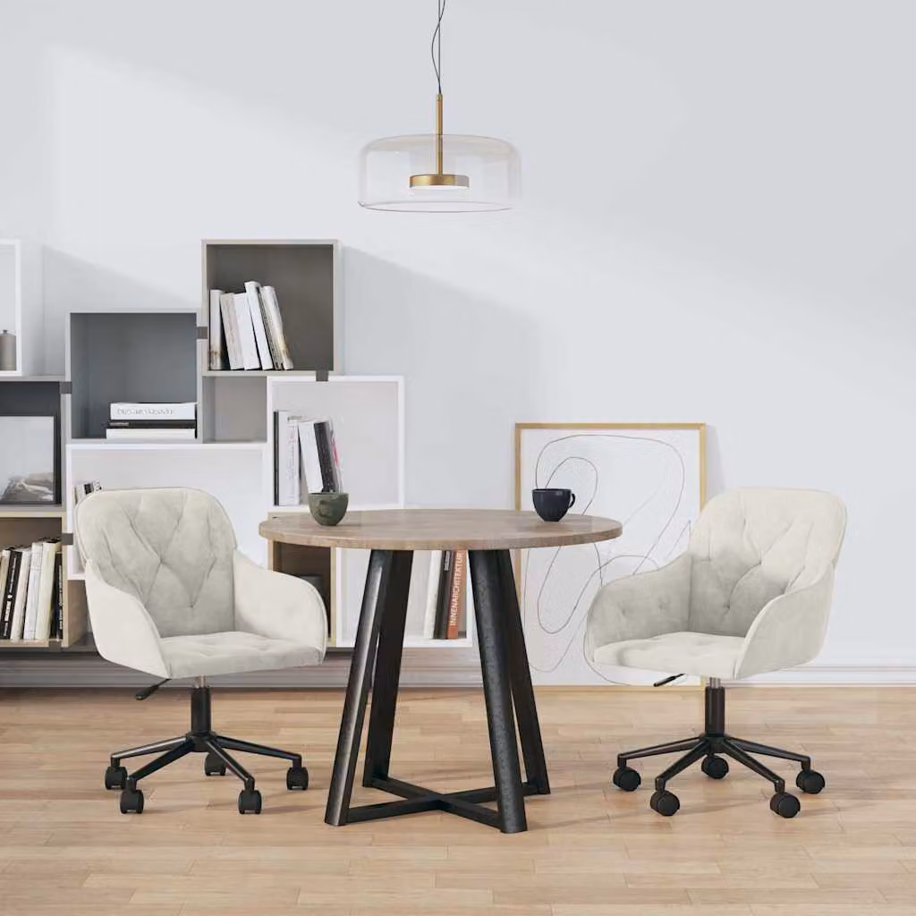 Set di 2 sedie da pranzo girevoli vidaXL in velluto beige con ruote – 1