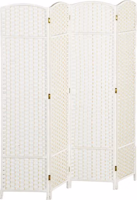 Paravento interno HOMCOM in legno con 4 pannelli, separatore d'ambiente pieghevole per soggiorno o camera da letto, bianco, H 170 cm x L 160 cm
