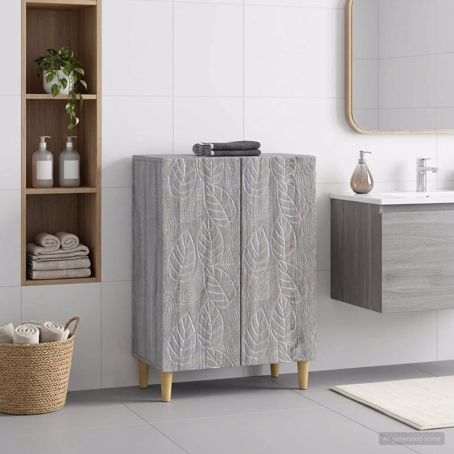 Mobiletto da bagno moderno vidaXL DELFT in stile Sonoma grigio L/P/H: 59,5 x 31 x 80 cm