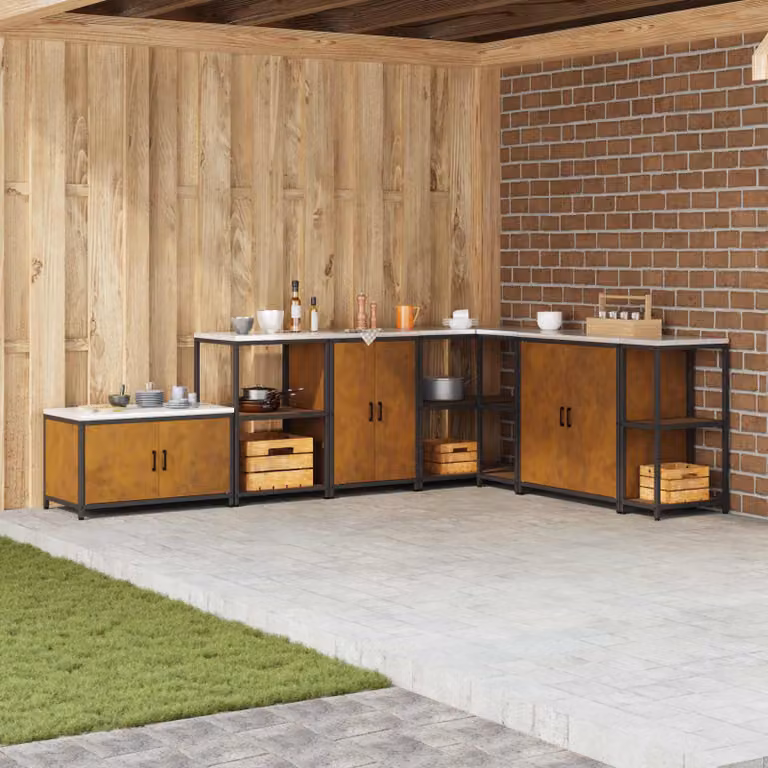 Armadietto da cucina e giardino vidaXL HATTEM marrone in metallo e MDF con ante a battente L/P/H: 60 x 50 x 92 cm