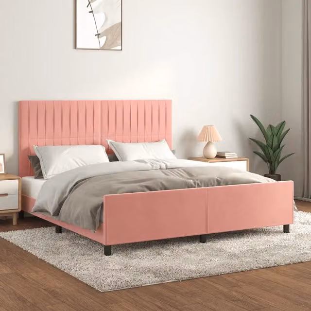 Giroletto con Testiera-Struttura Letto con testiera Rosa 180x200 cm in Velluto 333351