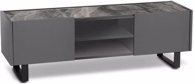 Mobile TV moderno Pegaso Grigio in MDF e ceramica con finitura marmo, L 140 cm x P 45 cm x H 40 cm