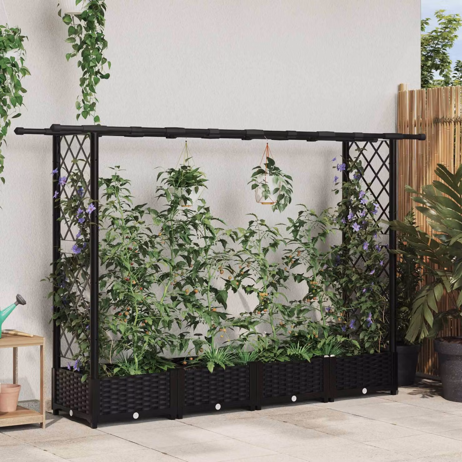Letto rialzato con griglia e tetto vidaXL nero L: 203 cm, P: 40 cm, H: 121 cm