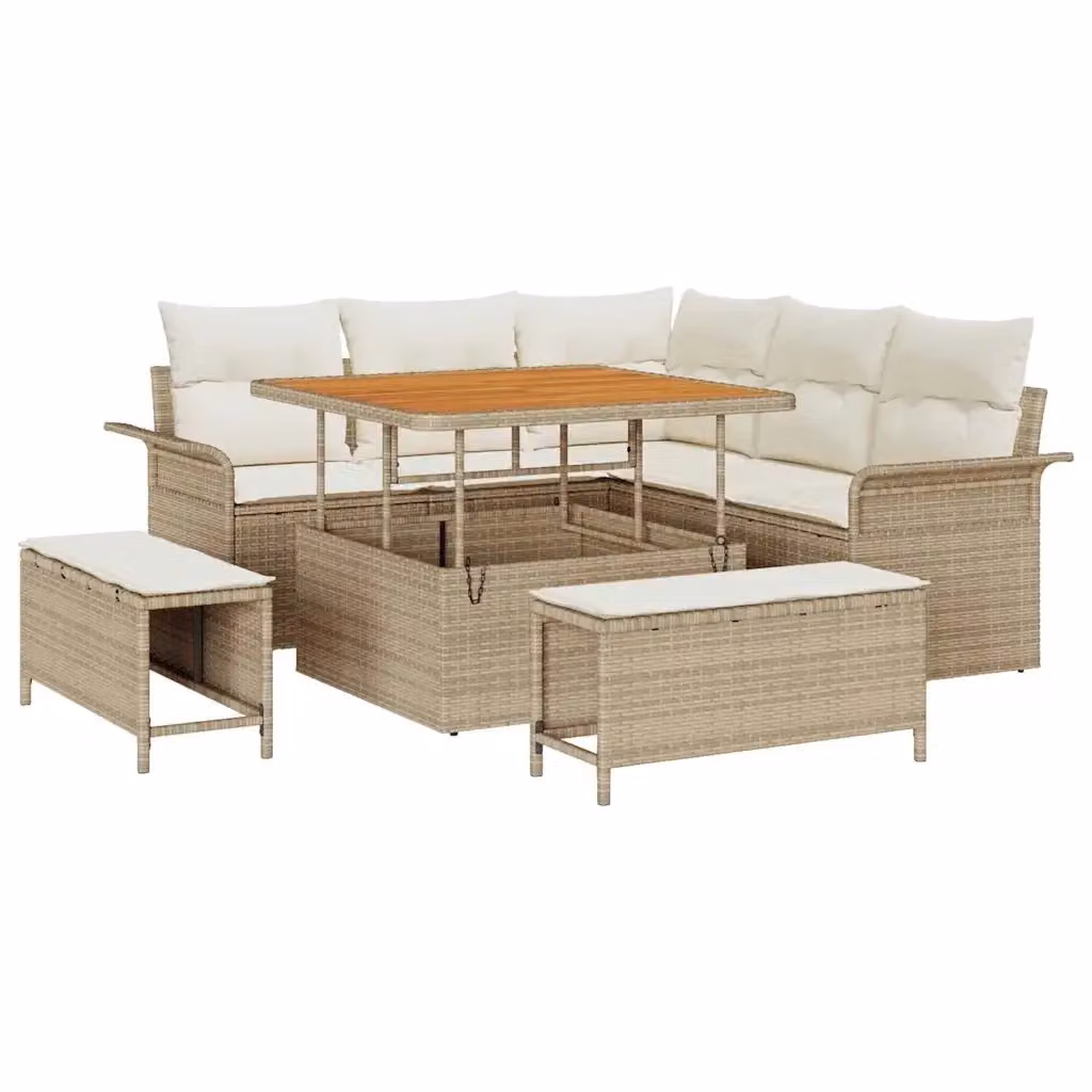 Set Divano da Giardino vidaXL 8 pz in Polyrattan Beige con Cuscini e Tavolino – 2