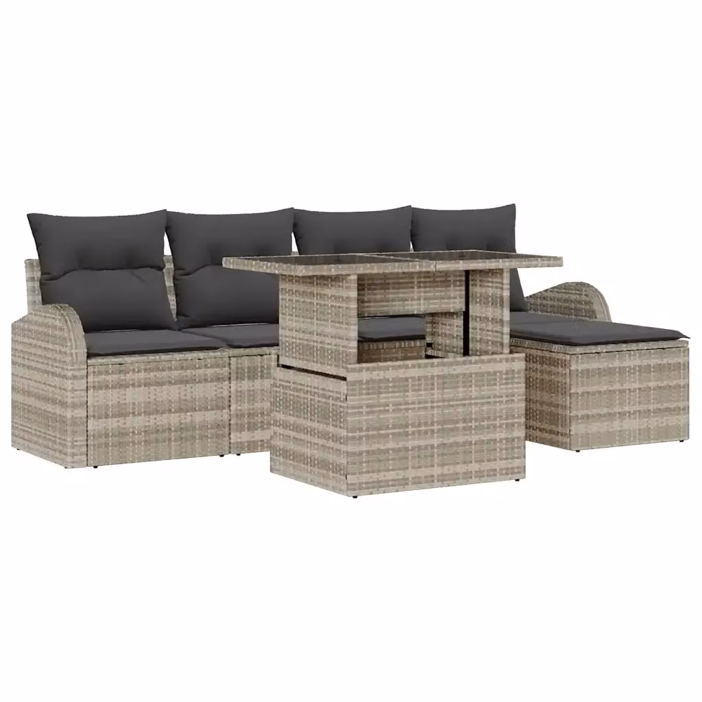 Set Divano da Giardino a L vidaXL 6 Pezzi Grigio con Tavolino e Pouf in Polyrattan e Acciaio – 2