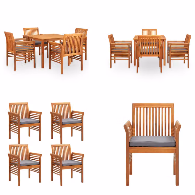 vidaXL Gruppo da pranzo da giardino 5 pezzi con cuscini in legno massiccio di acacia - Gruppo da pranzo - Gruppi da pranzo - Tavolo e sedie da pranzo - Tavoli e sedie da pranzo