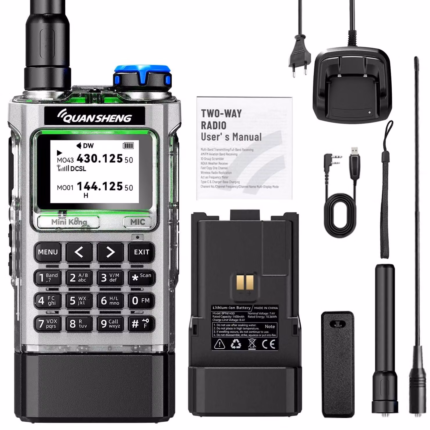 Portatile ricetrasmittente con batteria da 2500 mAh e 200 canali