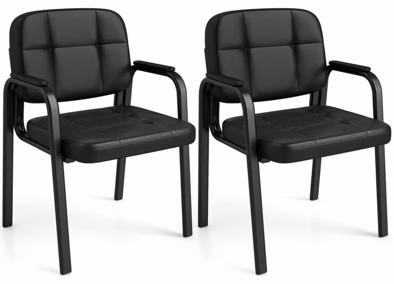 Set da 2 sedie da conferenza COSTWAY, sedie per visitatori con braccioli e struttura in metallo, sedie da ufficio, sedie per sale d'attesa per ufficio, sale conferenze, reception, nero